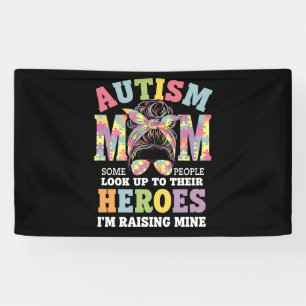 Autism Mum Raising Hero Messy Bun Autistic Banner