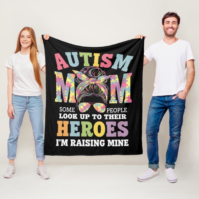 Autism Mum Raising Hero Messy Bun Autistic Fleece Blanket (In Situ)