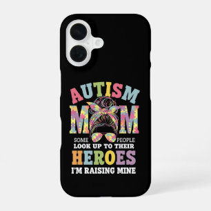 Autism Mum Raising Hero Messy Bun Autistic iPhone 16 Case