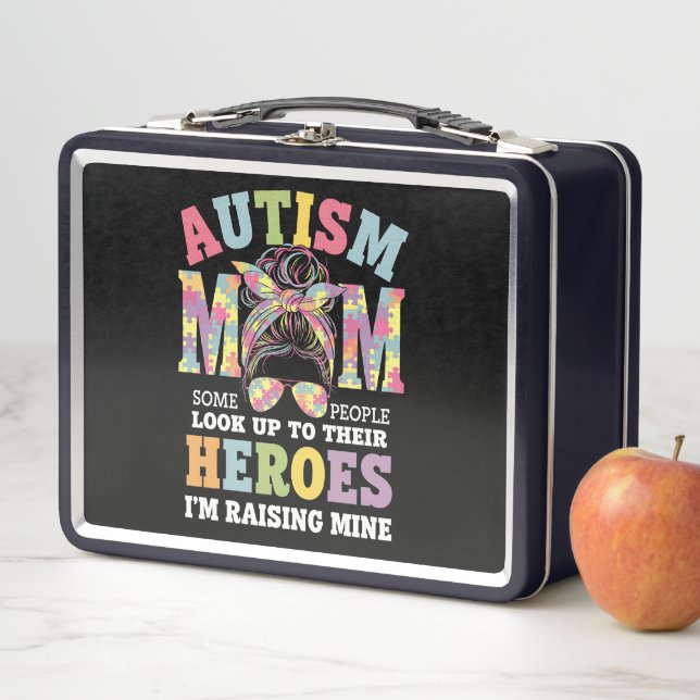 Autism Mum Raising Hero Messy Bun Autistic Metal Lunch Box (In Situ)