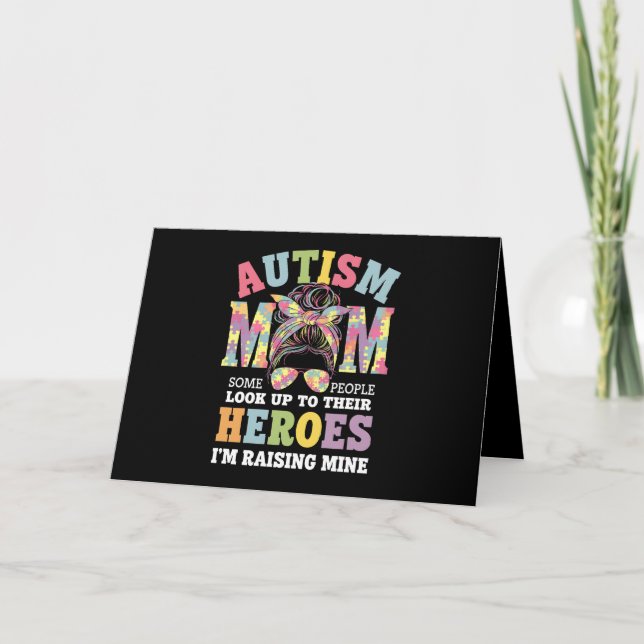 Autism Mum Raising Hero Messy Bun Autistic Thank You Card (Front)
