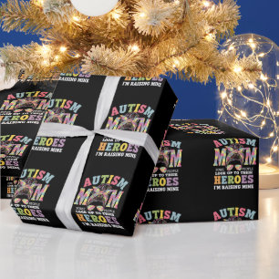 Autism Mum Raising Hero Messy Bun Autistic Wrapping Paper