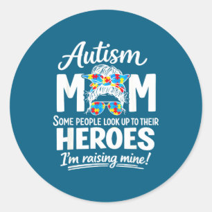 Autism mum raising hero puzzle awareness pride classic round sticker
