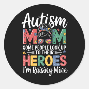 Autism Mum Raising Hero Puzzle Piece Design Autism Classic Round Sticker