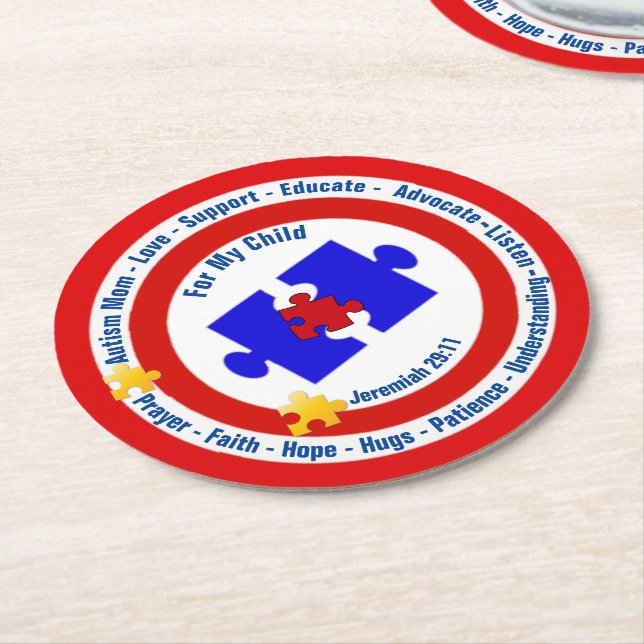 Autism Mum Round Coasters (Angled)