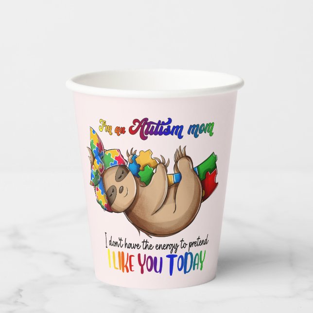Autism Mum - Sloth Paper Cups (Front)