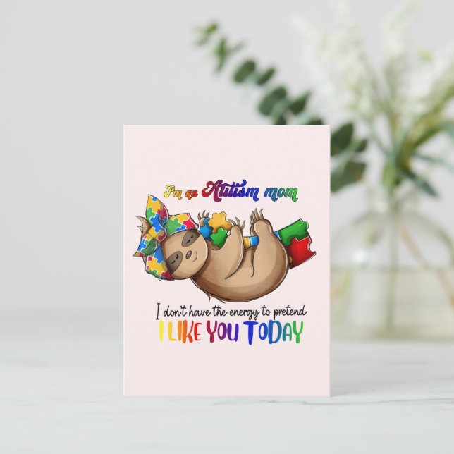 Autism Mum - Sloth Postcard (Standing Front)