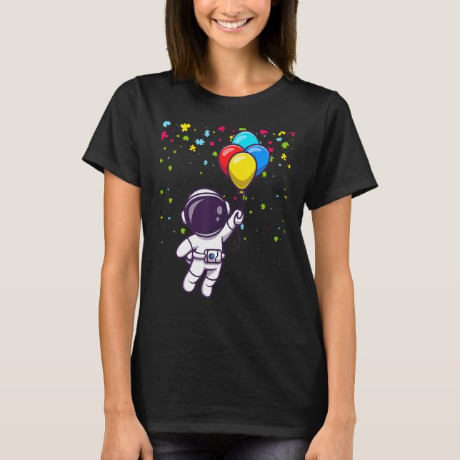 Autism Mum Teacher Youth Kids Astronaut Autism Awa T-Shirt (Front)