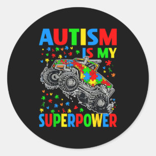 Autism My Superpower Monster Truck Kids Boys Classic Round Sticker