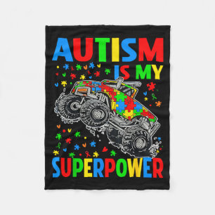 Autism My Superpower Monster Truck Kids Boys Fleece Blanket