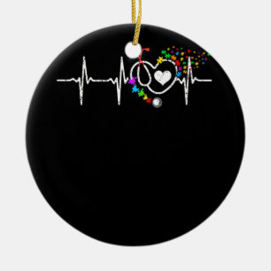 Autism Nurse Heart Beat Puzzle Stethoscope Ceramic Tree Decoration
