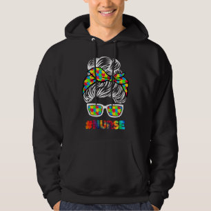 Autism Nurse Messy Bun Sunglasses Bandanna Mother Hoodie