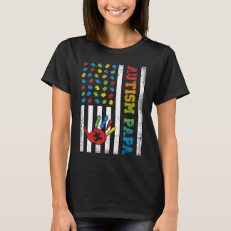 Autism Papa American Flag Autism Awareness T-Shirt