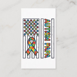 Autism Papa Flag Ribbon Puzzle Piece Shirt Design_ Business Card
