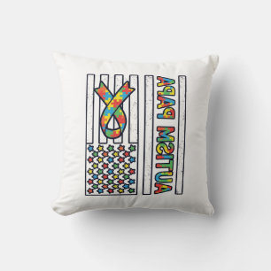 Autism Papa Flag Ribbon Puzzle Piece Shirt Design_ Cushion