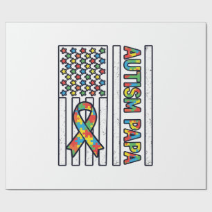 Autism Papa Flag Ribbon Puzzle Piece Shirt Design_ Wrapping Paper