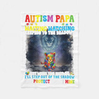 Autism Papa Lion Protector Support Grandson Fleece Blanket