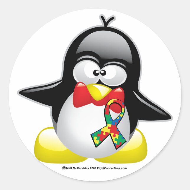Autism Penguin Classic Round Sticker (Front)