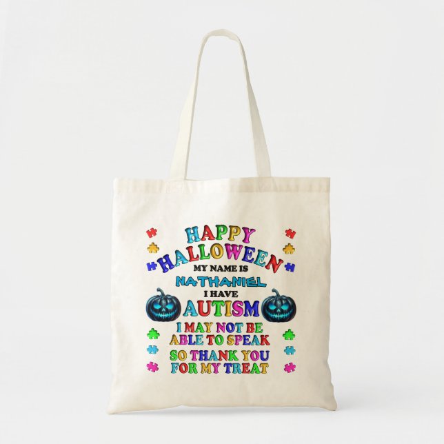 Autism Personalised Halloween Trick or Treat Tote Bag (Front)
