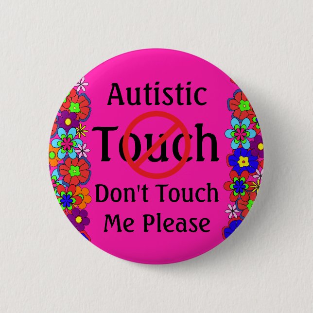 Autism Pink Flowers Medical Alert No Touch 6 Cm Round Badge (Front)