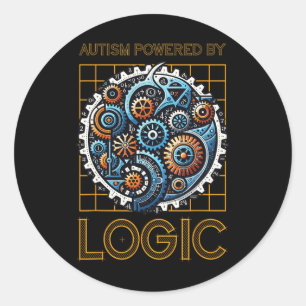 Autism Powered By Logic Mechanical Gears  Classic Round Sticker