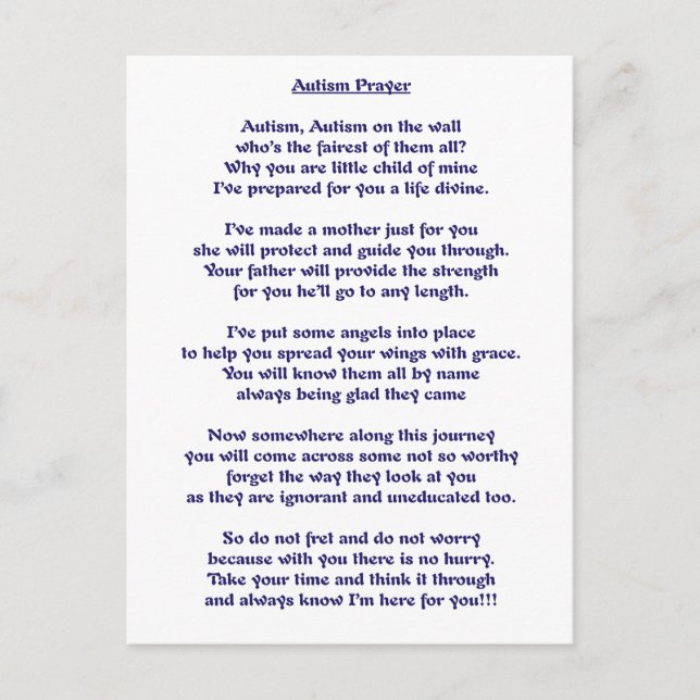 Autism Prayer Postcard (Front)
