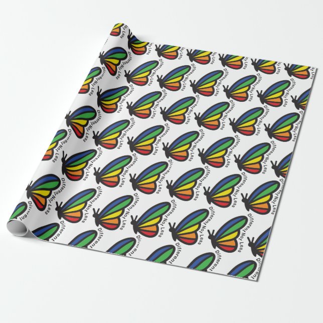 Autism Pride Colorful Butterfly Different Not Less Wrapping Paper (Unrolled)