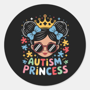 Autism Princess Afro Girls Bow Daughter Autism Awa Classic Round Sticker