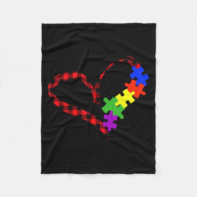 Autism Puzzle Buffalo Plaid Love Christmas Graphic Fleece Blanket (Front)