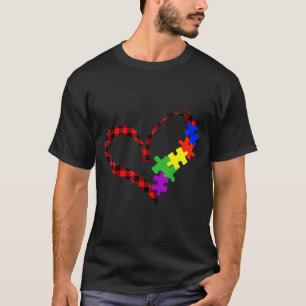 Autism Puzzle Buffalo Plaid Love Christmas Graphic T-Shirt