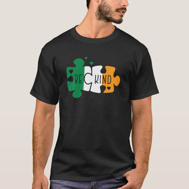 Autism Puzzle Flag Irish St Patrick Day Autism Awa T-Shirt (Front)