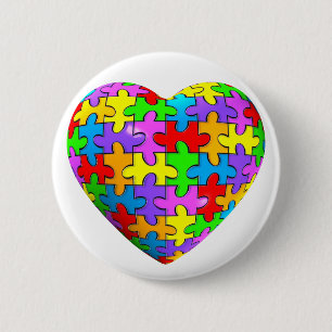 Autism Puzzle Heart 6 Cm Round Badge