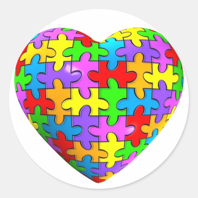 Autism Puzzle Heart Classic Round Sticker (Front)