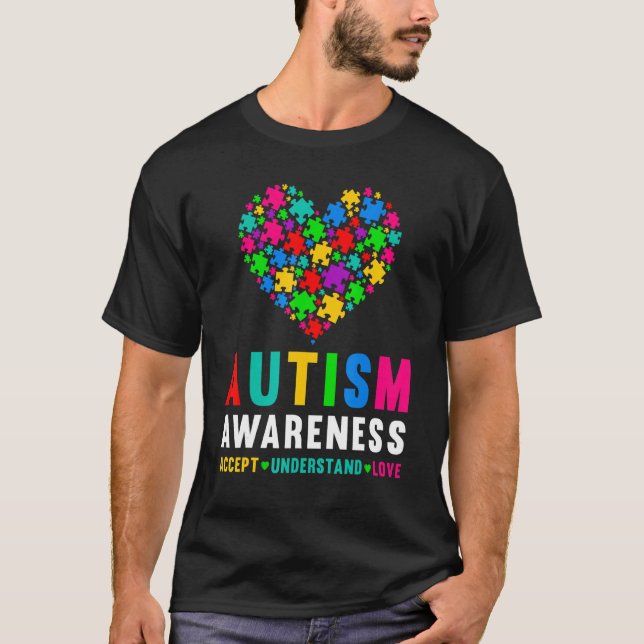 Autism Puzzle Heart Love Accept Understand Autism  T-Shirt (Front)