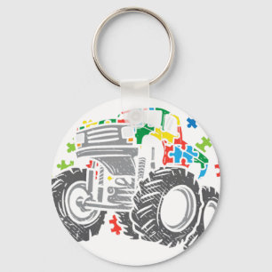 Autism Puzzle Monster Truck Awareness Kids Boy Key Ring