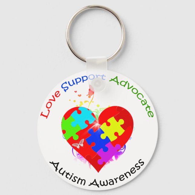 Autism Puzzle on Heart Key Ring (Front)