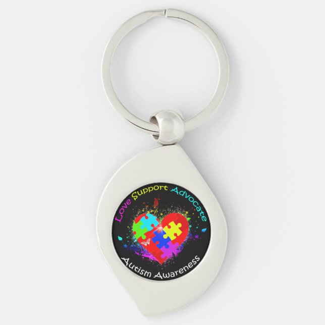Autism Puzzle on Heart Key Ring (Front)