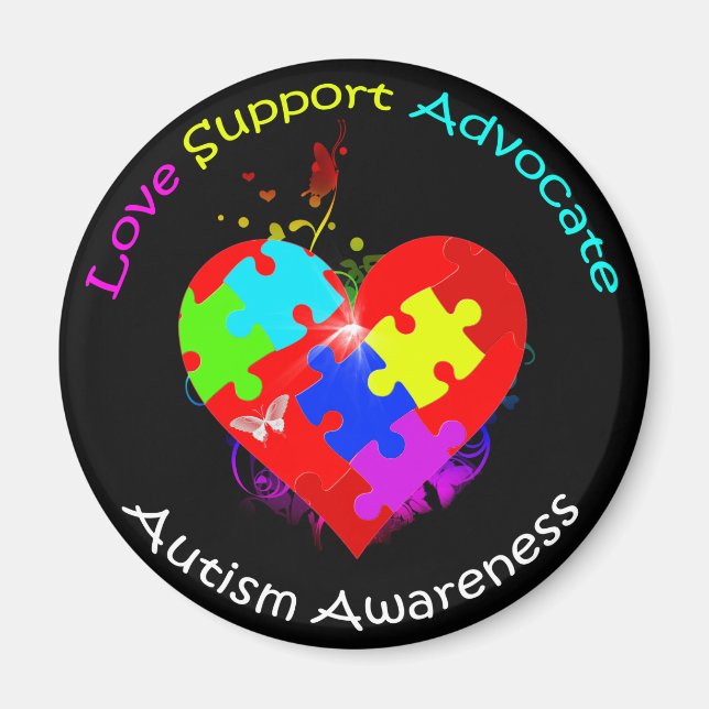 Autism Puzzle on Heart Magnet (Front)