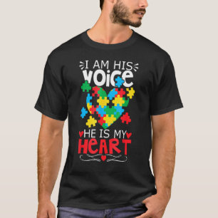 Autism Puzzle Piece Heart I Am His Voice T-Shirt