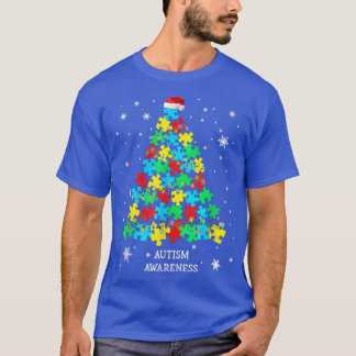 Autism Puzzle Pieces Christmas Tree Xmas Lights Su T-Shirt