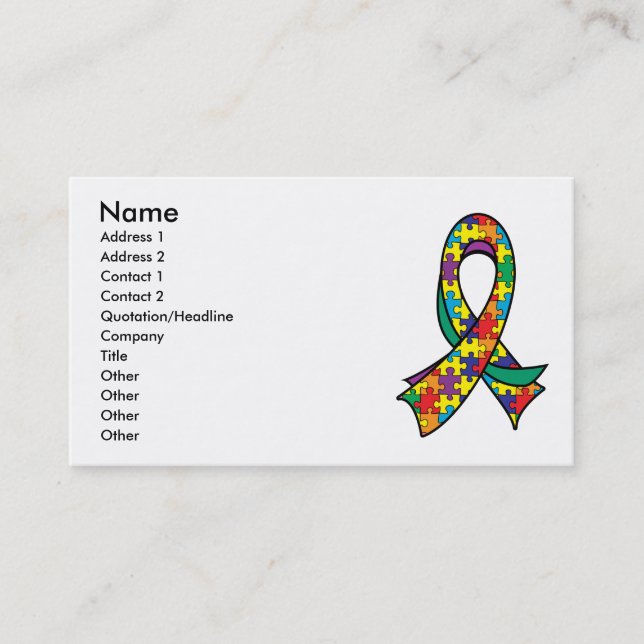 Autism Puzzle Ribbon Stylish Business Card (Front)