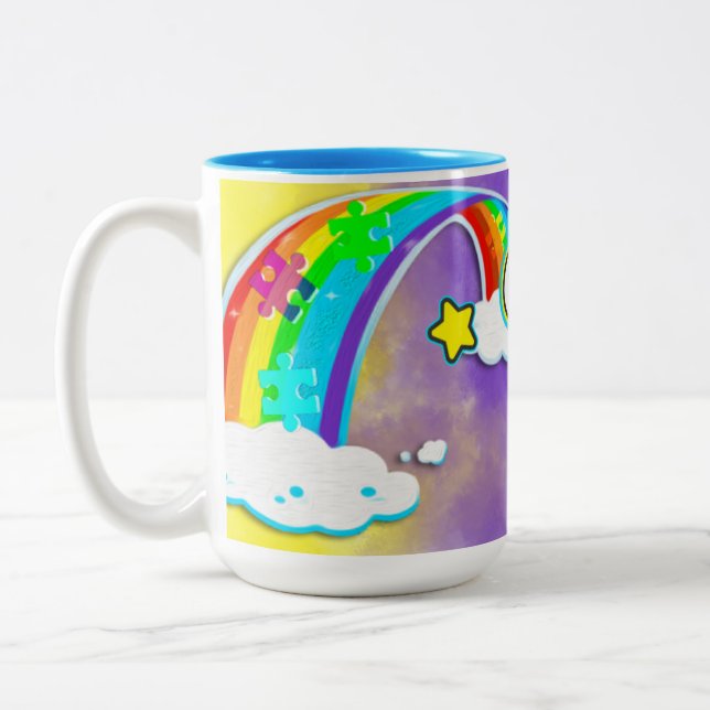 Autism Puzzle Shinning Stars  Two-Tone Coffee Mug (Left)