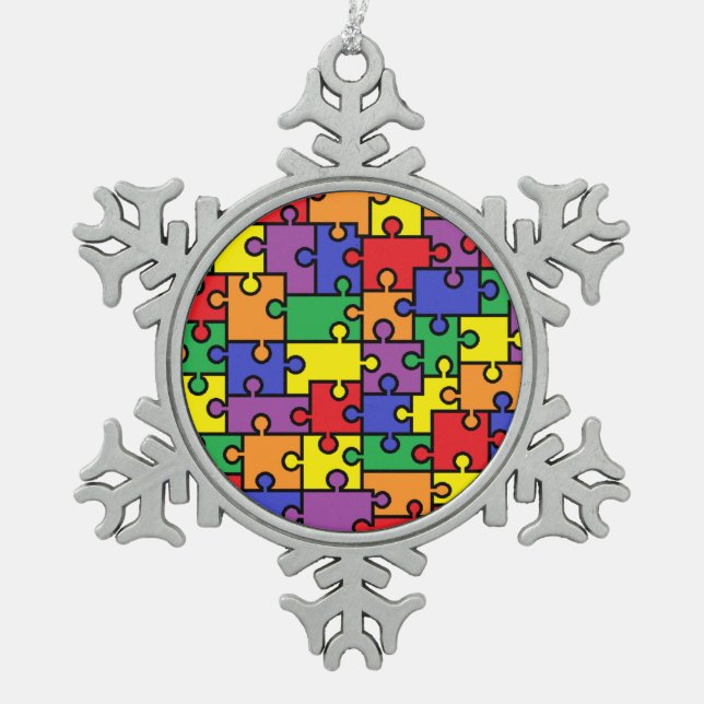 Autism Puzzle Snowflake Ornament (Front)