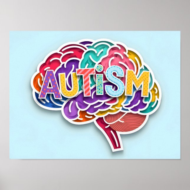 Autism Rainbow Brain Typography Neurodiversity Poster (Front)