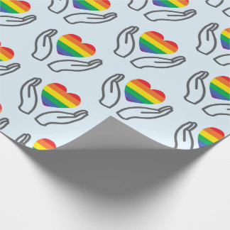 Autism Rainbow Heart Supporting Hands Light Blue Wrapping Paper