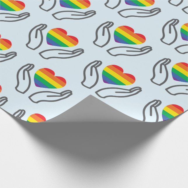 Autism Rainbow Heart Supporting Hands Light Blue Wrapping Paper (Corner)