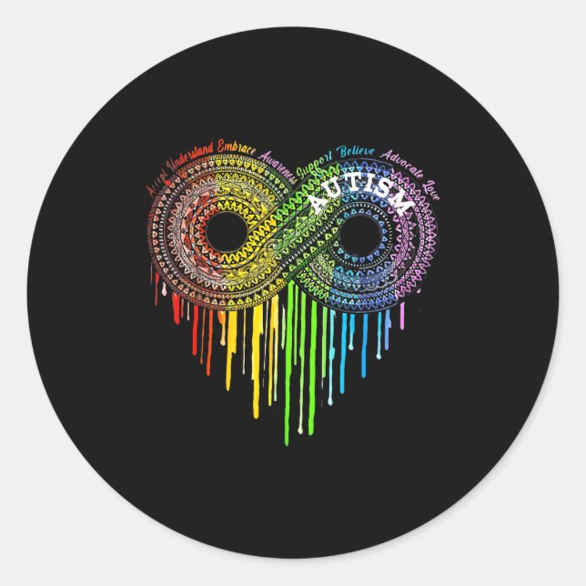 Autism Rainbow Infinity Symbol Asd Awareness  Classic Round Sticker (Front)