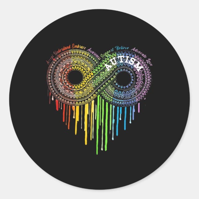 Autism Rainbow Infinity Symbol Asd Awareness  Classic Round Sticker (Front)