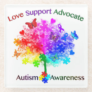 Autism Rainbow Tree Glass Coaster