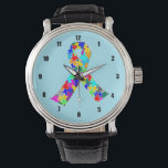 Autism Ribbon Blue Watch<br><div class="desc">Beautiful autism ribbon filled with puzzle pieces of all colours of the rainbow. A pretty autism awareness gift on a clockface.</div>